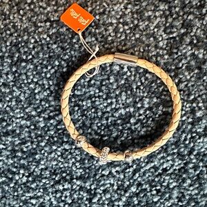 Folli Follie Tan Braided Bracelet magnetic clasp silver sparkly beads nwt $185
